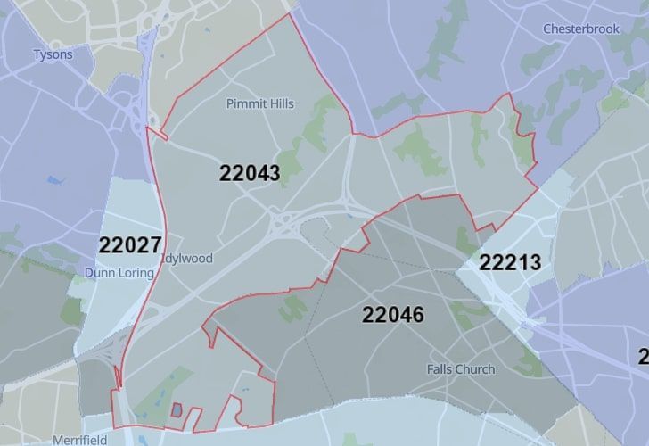 A Map Of McLean In Northern Virginia, Showing The Zip Code 22043.
