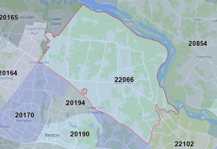 A Map Of Shady Oak In Northern Virginia, Showing The Zip Code 22066.
