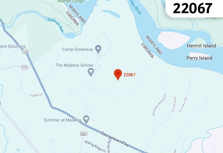 A Map Of Greenway In Northern Virginia, Showing The Zip Code 22067.