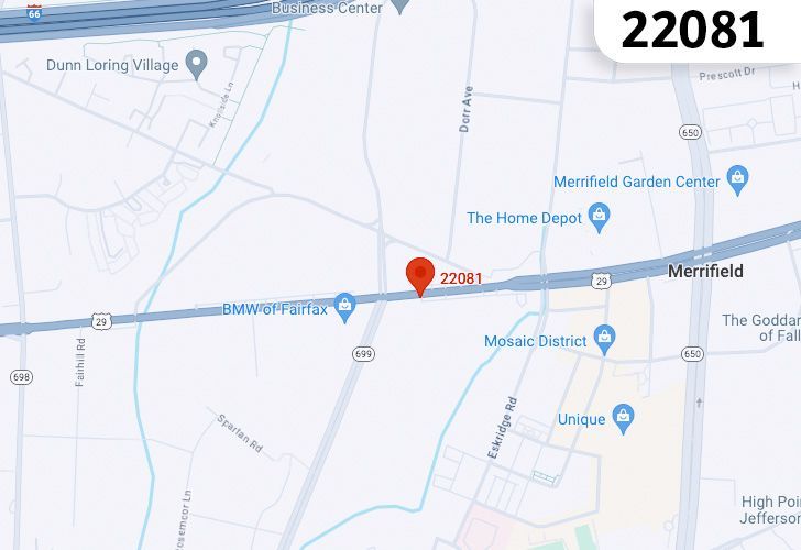 A Map Of Merrifield In Northern Virginia, Showing The Zip Code 22081.