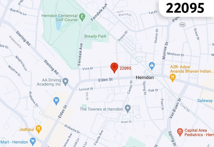 A Map Of Herndon In Northern Virginia, Showing The Zip Code 22095.