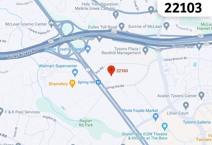 A Map Of McLean In Northern Virginia, Showing The Zip Code 22103.