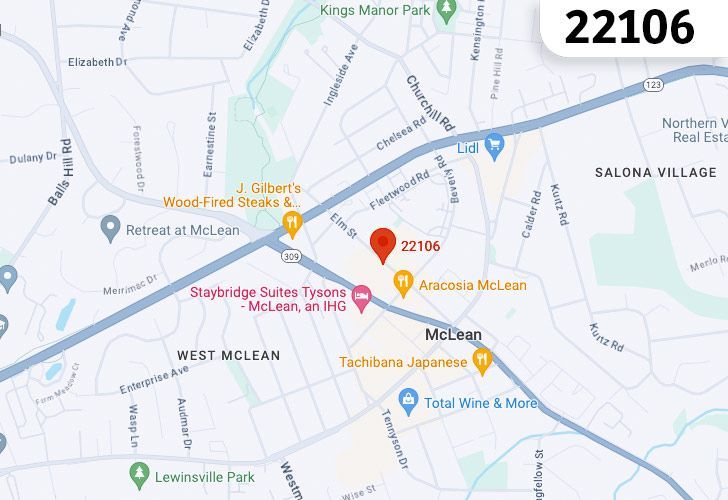 A Map Of McLean In Northern Virginia, Showing The Zip Code 22106.