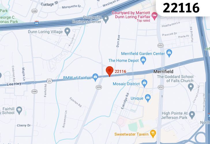 A Map Of Merrifield In Northern Virginia, Showing The Zip Code 22116.
