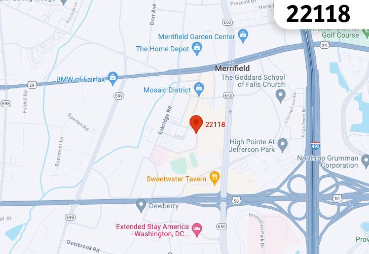 A Map Of Merrifield In Northern Virginia, Showing The Zip Code 22118.