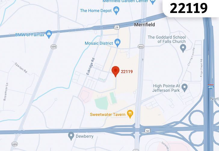 A Map Of Merrifield In Northern Virginia, Showing The Zip Code 22119.