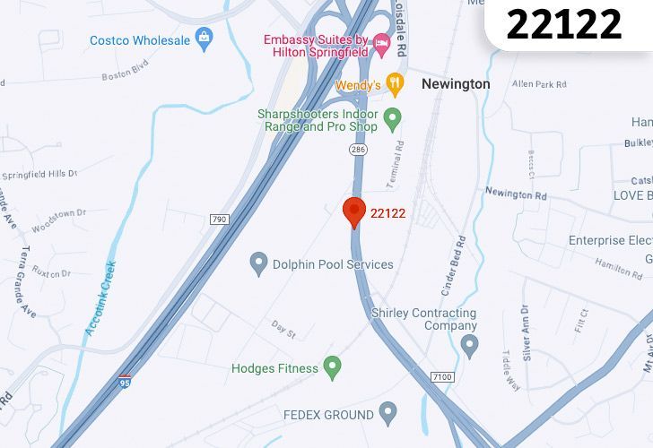 A Map Of Newington In Northern Virginia, Showing The Zip Code 22122.