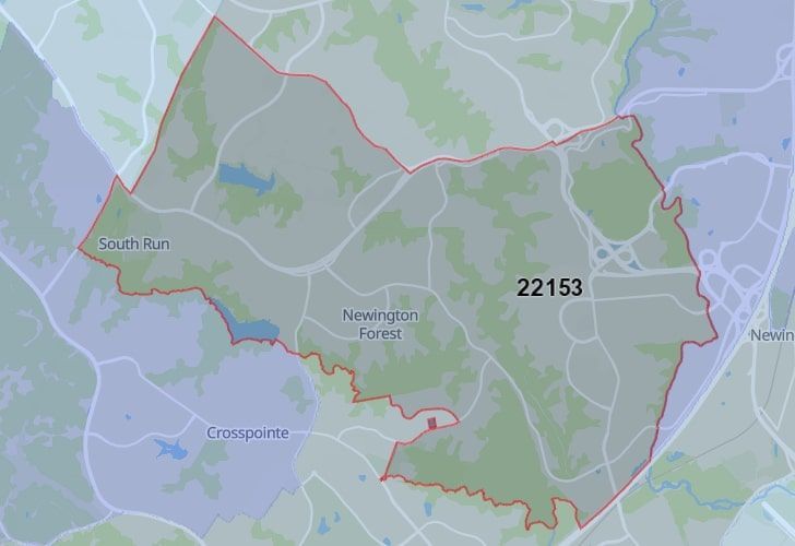 A Map Of Lorton In Northern Virginia, Showing The Zip Code 22153.