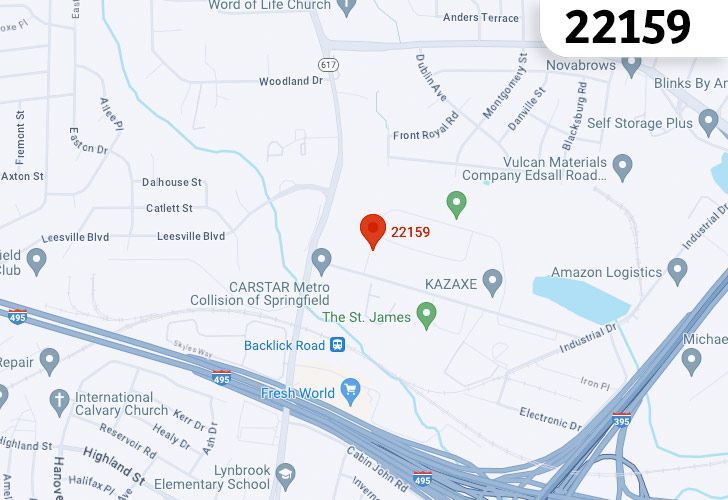 A Map Of Springfield In Northern Virginia, Showing The Zip Code 22159.