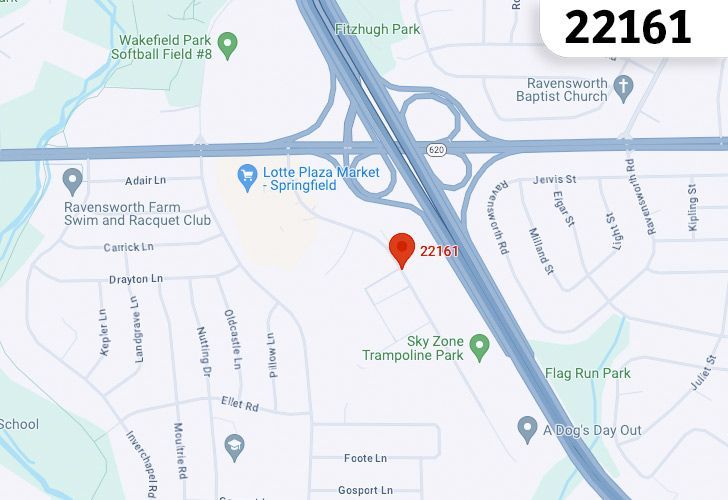 A Map Of North Springfield In Northern Virginia, Showing The Zip Code 22161.