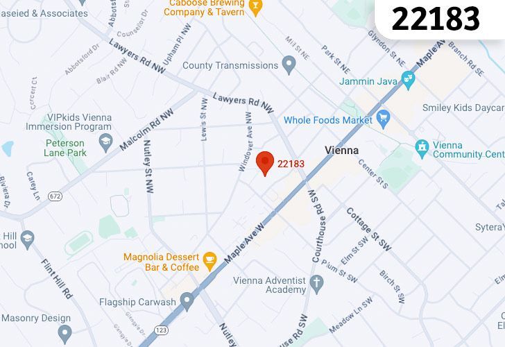 A Map Of Vienna In Northern Virginia, Showing The Zip Code 22183.