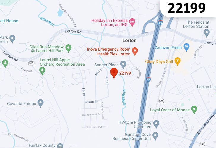 A Map Of Lorton In Northern Virginia, Showing The Zip Code 22199.