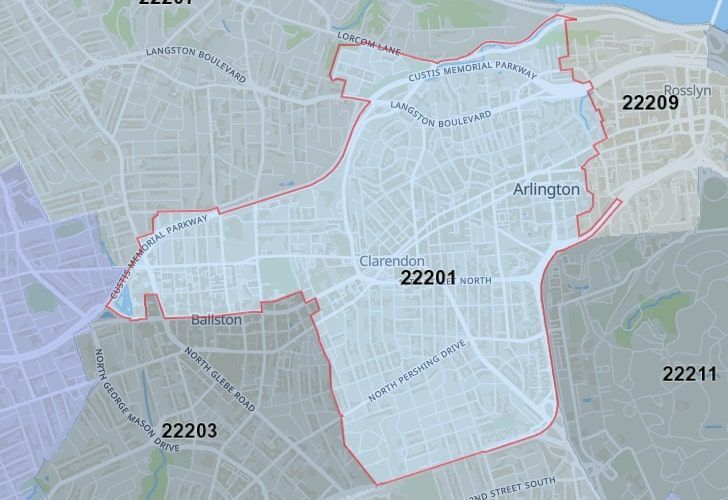 A Map Of Station Square In Northern Virginia, Showing The Zip Code 22201.