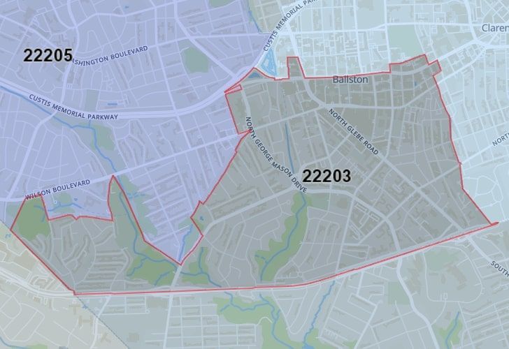 A Map Of Boulevard Manor In Northern Virginia, Showing The Zip Code 22203.