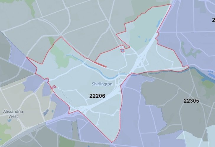 A Map Of Clarendon In Northern Virginia, Showing The Zip Code 22206.