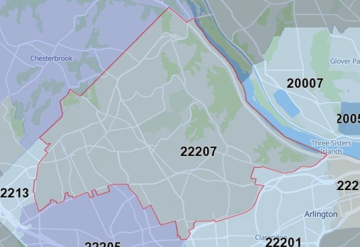 A Map Of Clarendon In Northern Virginia, Showing The Zip Code 22207.