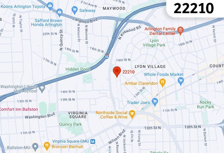 A Map Of Clarendon In Northern Virginia, Showing The Zip Code 22210.