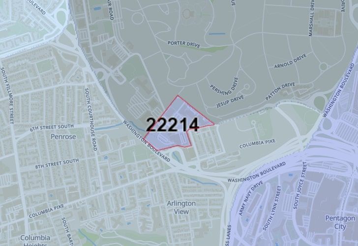 A Map Of Penrose In Northern Virginia, Showing The Zip Code 22214.