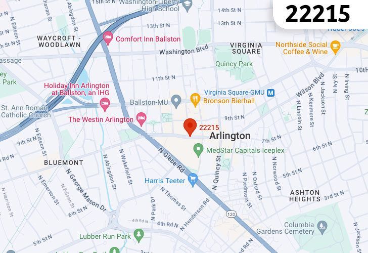 A Map Of Clarendon In Northern Virginia, Showing The Zip Code 22215.