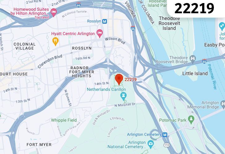 A Map Of Clarendon In Northern Virginia, Showing The Zip Code 22219.