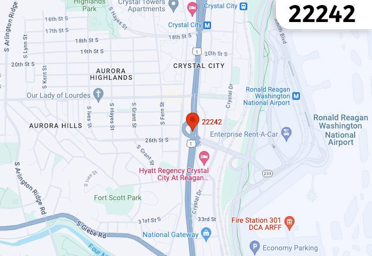 A Map Of Clarendon In Northern Virginia, Showing The Zip Code 22242.