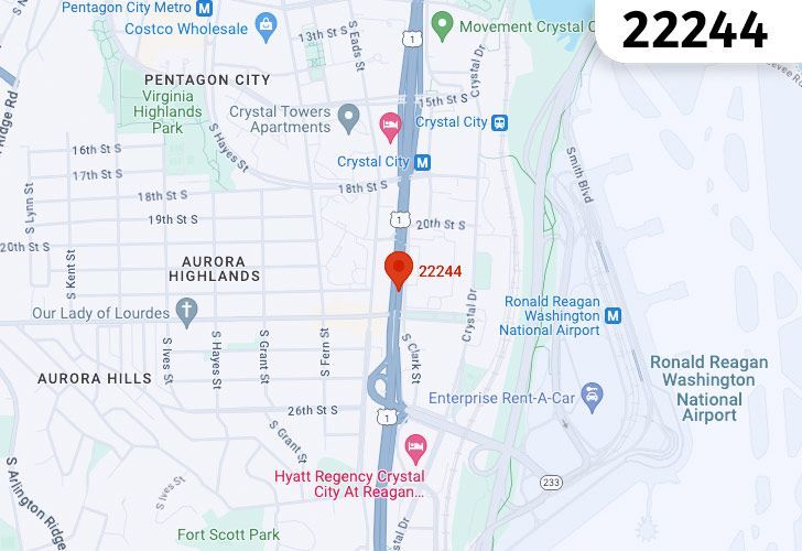 A Map Of Clarendon In Northern Virginia, Showing The Zip Code 22244.