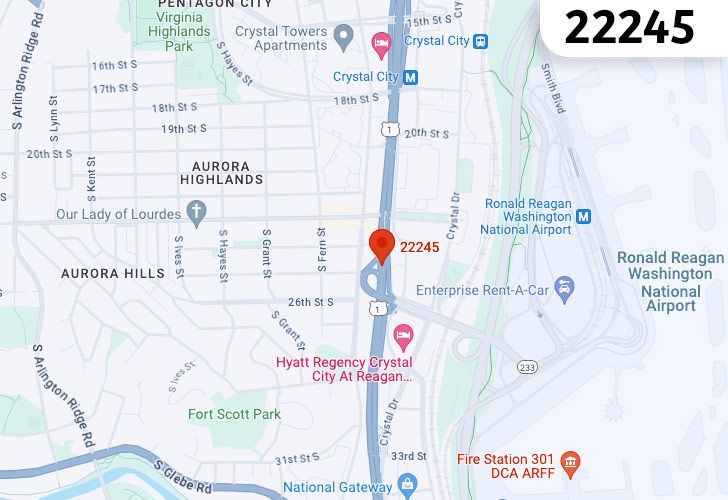 A Map Of Clarendon In Northern Virginia, Showing The Zip Code 22245.