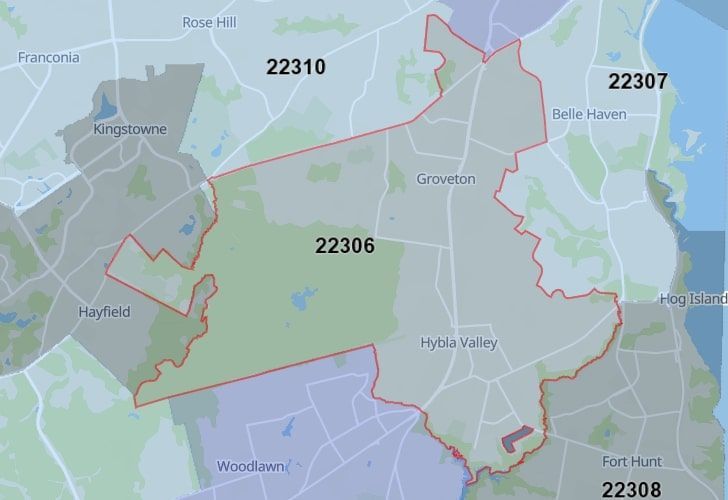 A Map Of Belle Haven In Northern Virginia, Showing The Zip Code 22306.