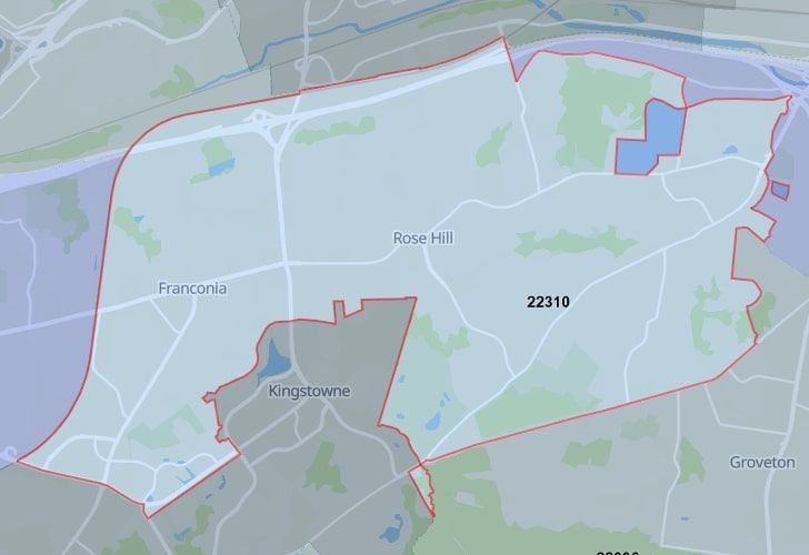 A Map Of Rose Hill In Northern Virginia, Showing The Zip Code 22310.