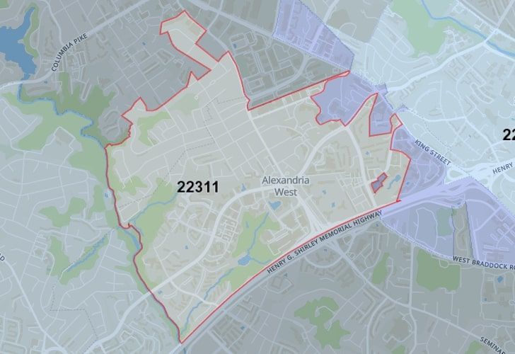 A Map Of Alexandria In Northern Virginia, Showing The Zip Code 22311.
