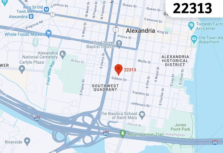 A Map Of Alexandria In Northern Virginia, Showing The Zip Code 22313.