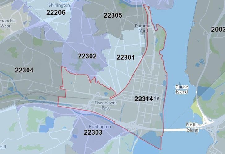 A Map Of Alexandria In Northern Virginia, Showing The Zip Code 22314.