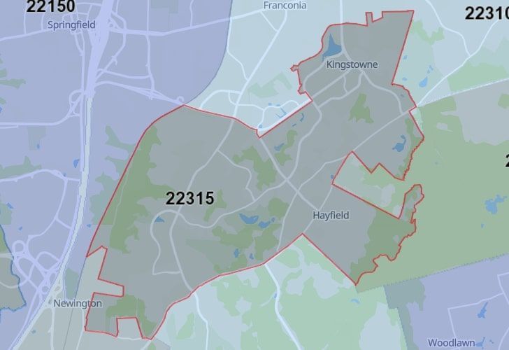 A Map Of Franconia In Northern Virginia, Showing The Zip Code 22315.