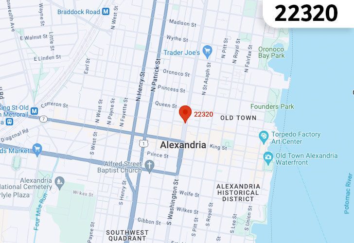 A Map Of Alexandria In Northern Virginia, Showing The Zip Code 22320.
