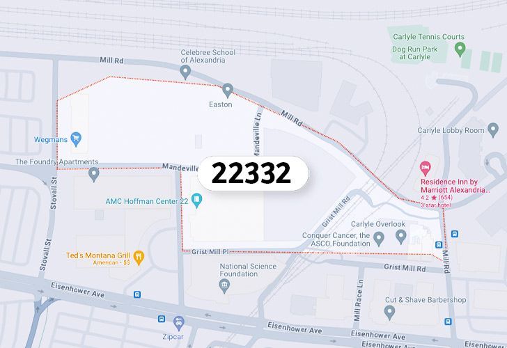 A Map Of Alexandria In Northern Virginia, Showing The Zip Code 22332.