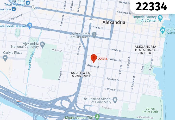 A Map Of Alexandria In Northern Virginia, Showing The Zip Code 22334.