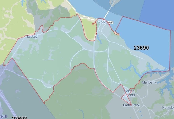 A Map Of Yorktown In Northern Virginia, Showing The Zip Code 23690.