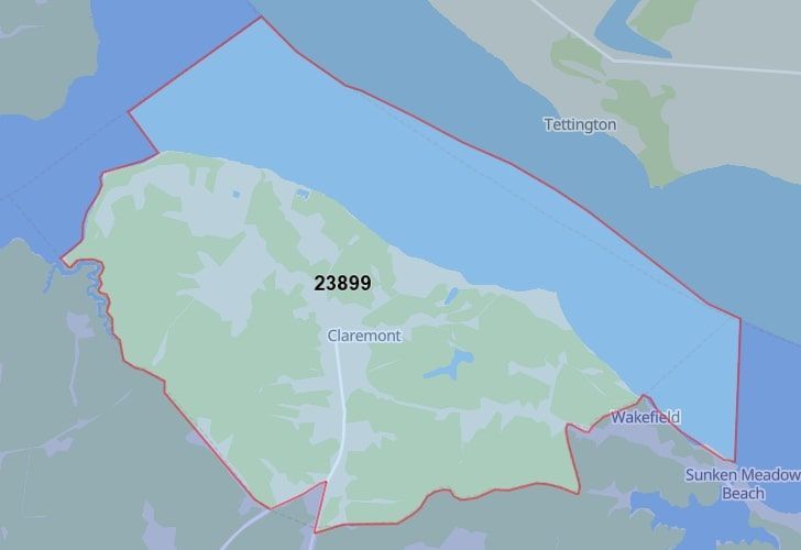 A Map Of Claremont In Northern Virginia, Showing The Zip Code 23899.