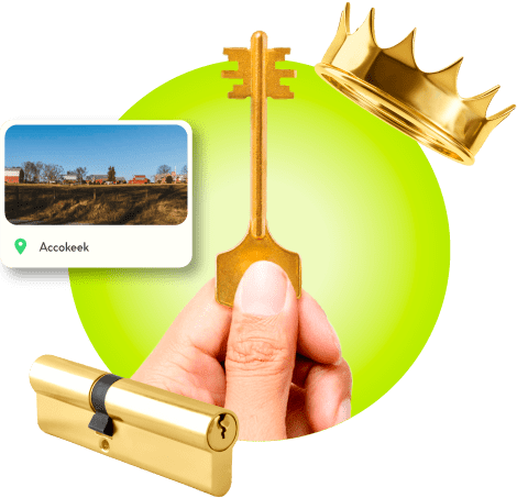 A Locksmith's Hand Holding A Gold Master Key Near A Gold Crown, A Golden Cylinder Lock, And An Image Of Accokeek In Prince George's County.