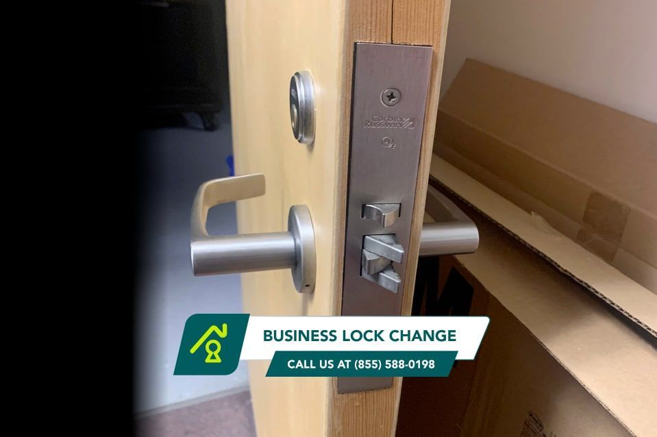 A Mortise Lock With Lever Installed In An Office Door.