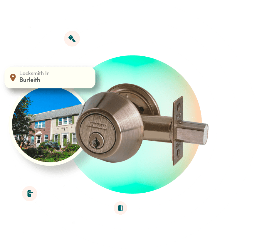 A Chrome Deadbolt With A Picture Of The Burleith Neighborhood In Washington, DC, In The Background.