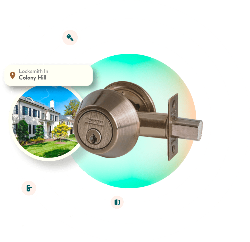 A Chrome Deadbolt With A Picture Of The Colony Hill Neighborhood In Washington, DC, In The Background.
