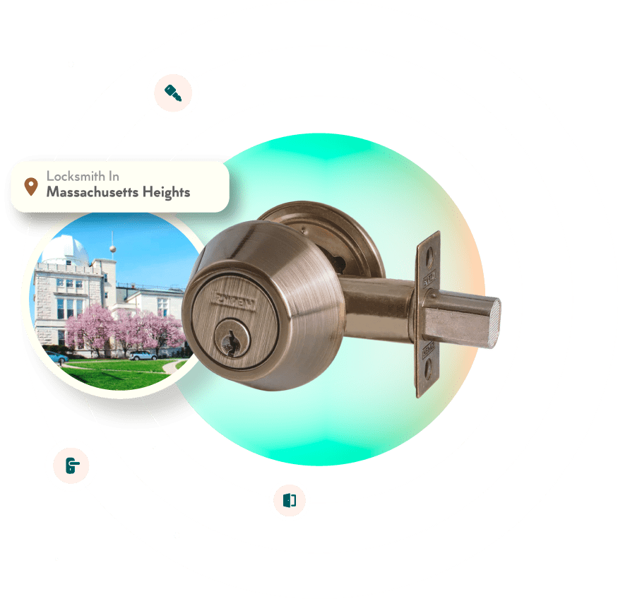 A Chrome Deadbolt With A Picture Of The Massachusetts Heights Neighborhood In Washington, DC, In The Background.