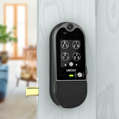 An Intelligent Lock Installed On A Residential Door.