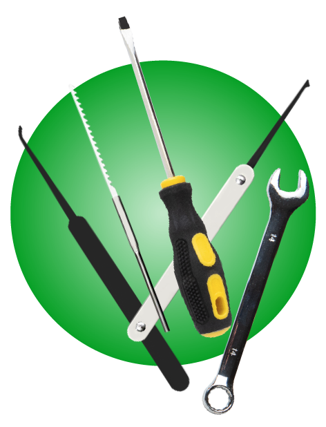 Professional Locksmith Tools, Such As Screwdriver And Different Types Of Lock Picks.