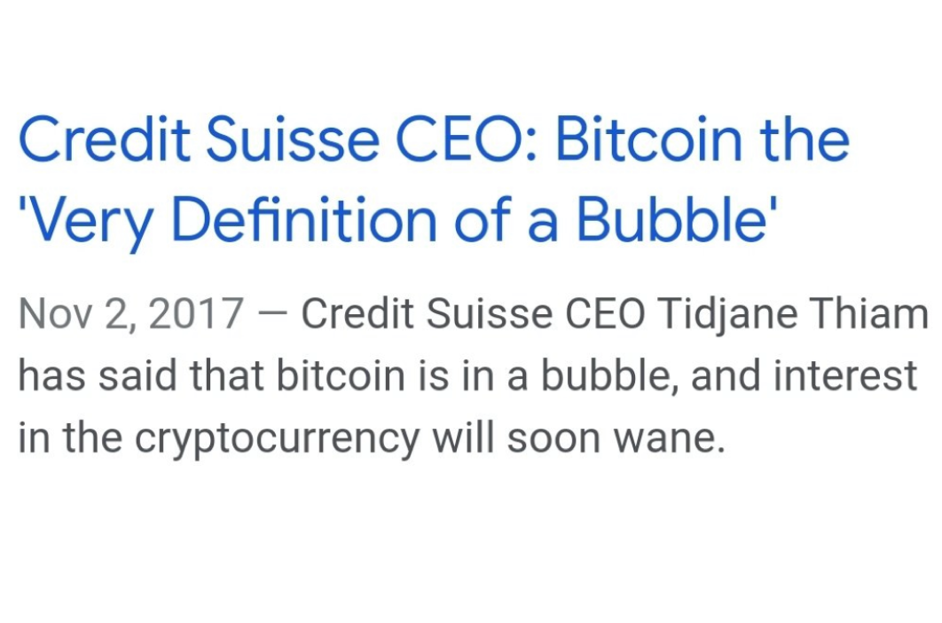 De CEO vond Bitcoin een bubbel, maar nu bestaat Credit Suisse zelf niet meer