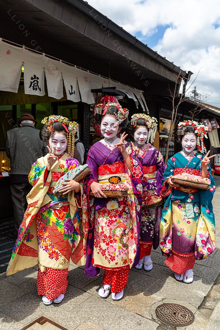 A Group of Maiko walking the streets of Gion, Kyoto, Japan