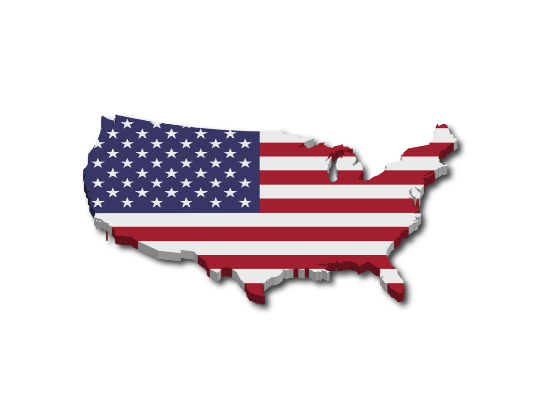 a map of the united states with the american flag on it