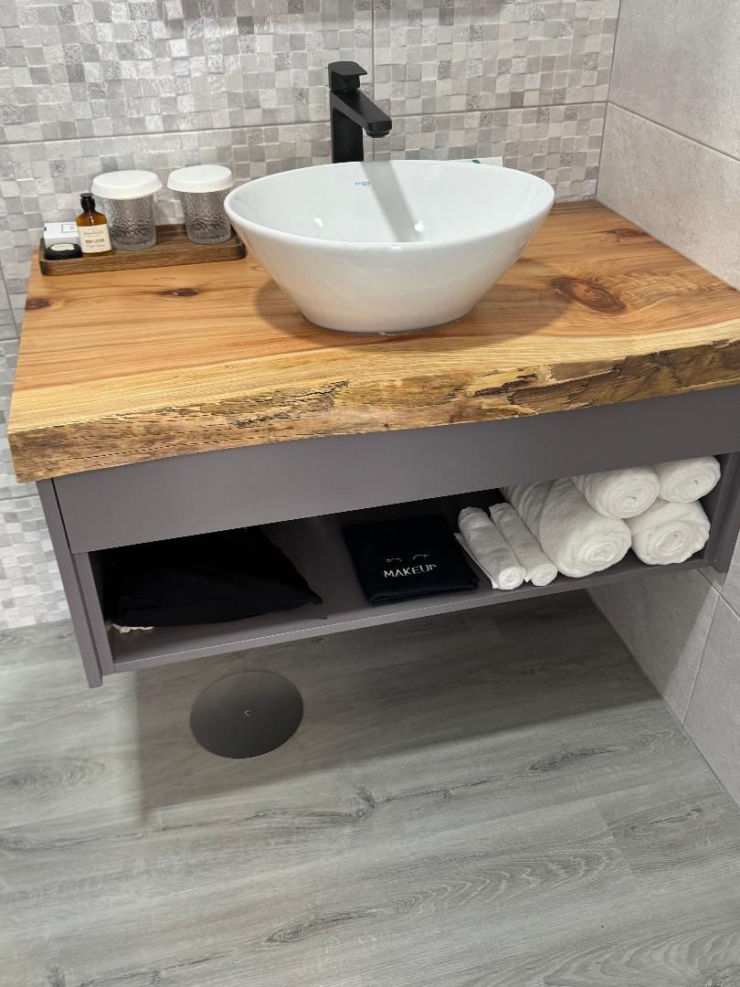 Bathroom sink with amenities