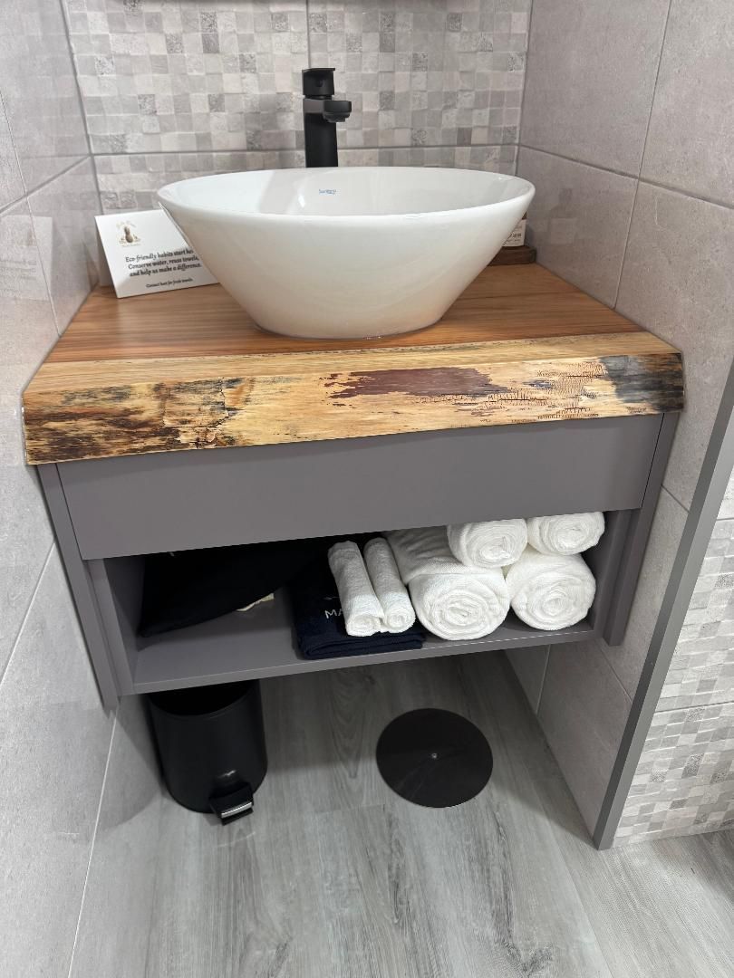 Bathroom sink with amenities